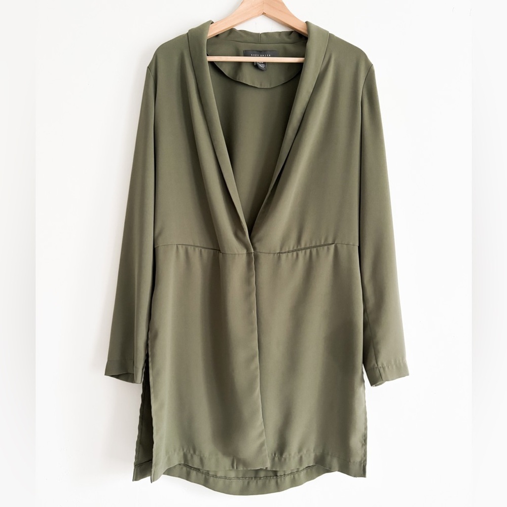 Suzy Shier Olive Green Open-Front Longline Blazer - Size Medium - Picture 2 of 8
